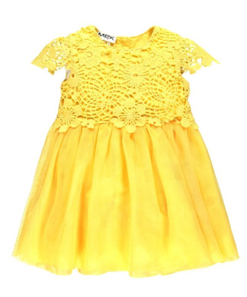 Round Neck Laced Dress Yellow